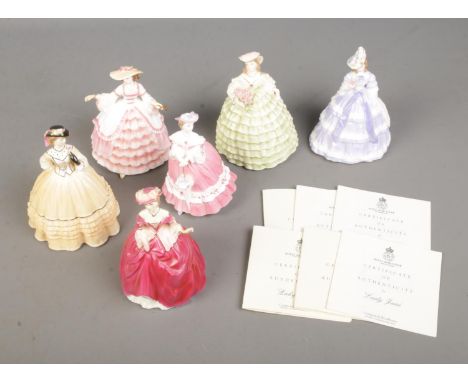 Six limited edition Royal Worcester ceramic figures from 'The Fashionable Victorians' collection. Includes Lady Elizabeth, La