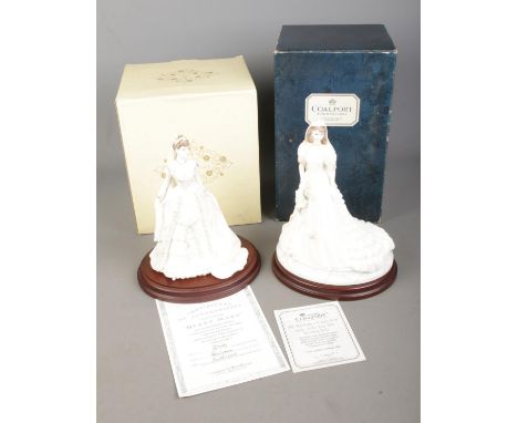 Two boxed Coalport ceramic bride figures to include Bride of the Year 1994 'Wedding Bells' and limited edition 'Queen Mary' f