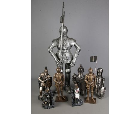 A collection of composition figures mostly depicting knights including Nemesis Now bookends, Regency Fine Arts Centurion and 