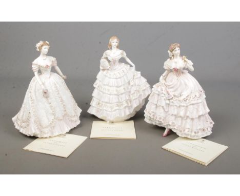 Three Royal Worcester limited edition porcelain figures with certificates. Includes Belle Of The Ball, The Fairest Rose and S