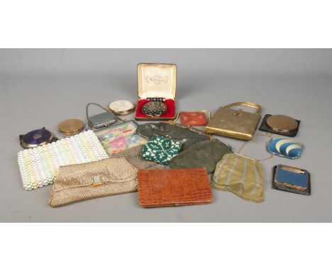 A collection of vintage evening bags, purses and powder compacts, including Melissa and Stratton examples.  