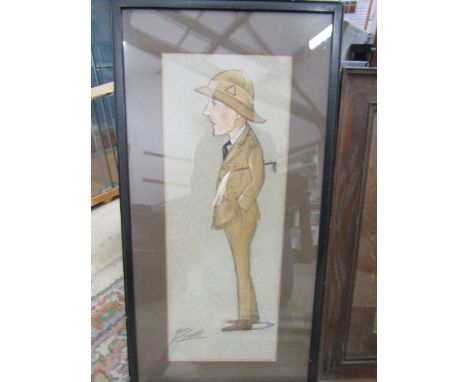 signed Pastel Caricature of an RAMC Officer 29x57cm&nbsp;