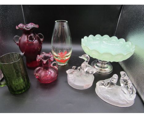 Glass to inc Caithness vase, Cranberry glass, paperweights etc