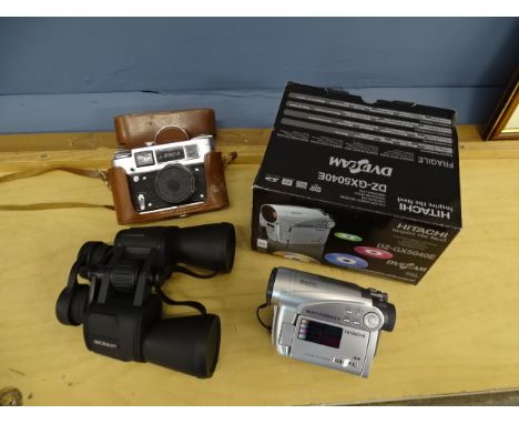 Hitachi DVD video camera, vintage USSR FED 4 film camera and binoculars&nbsp;&nbsp;