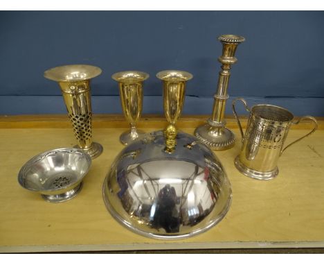 Silver plated telescopic candlestick, vases and food dome etc&nbsp;