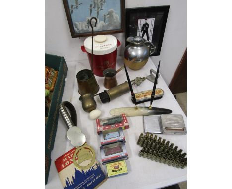 Collectors lot to inc Decoy egg, thermos flask, ice bucket, Elvis print, ammunition belt, thermos flask etc