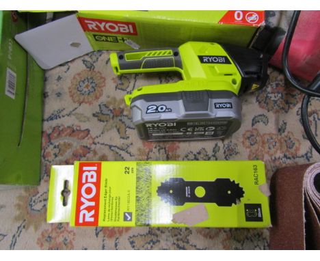 Ryobi tool, garden trimmer, elec sander and spare sand paper