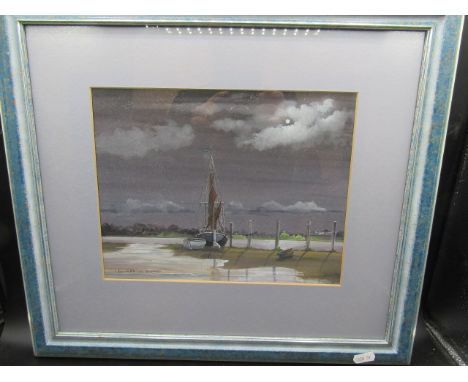 Edward Bigny Gouache 'Night Anchorage- Pin Mill' 1999 46x40cm&nbsp; and a signed and numbered etching of a harbour 29x24cm
