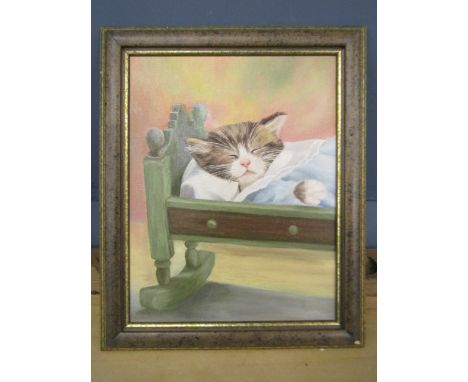 M Kerridge oil on board titled 'Too Tired' 25x30cm