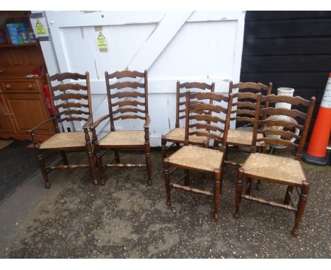 Set of 6 ladder back dining chairs with rush seats