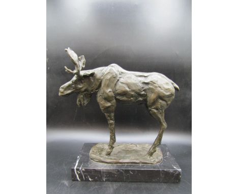 A Bronze Moose sculpture signed Milo on a marble base 25x12cm 31cmH