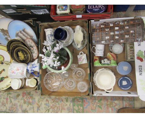 3 trays glass and china inc Royal Worcester, Jasperware, Leeds Pottery etc etc&nbsp;