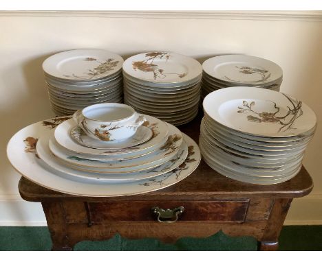 Haviland &amp;Co Limoges Hand Painted Porcelain, to include 6 serving plates ( one chipped), 1 sauce boat, 12 soup/pudding pl