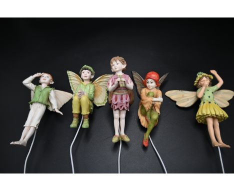 5 Flower Fairy Garden stick ornaments based on the illustrations of Cicely Mary Barker Flower Fairies (plant not included)