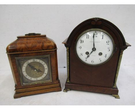 Pearce &amp; sons Leeds mantle clock 26cmH no key and a W. Greenwood &amp; sons walnut cased mantel clock with winding back 2