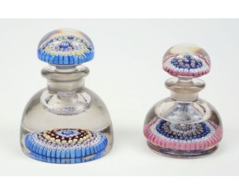 A Walsh-Walsh paperweight inkwell and one similar: the larger with concentric rings of blue, white, lilac, yellow and red can