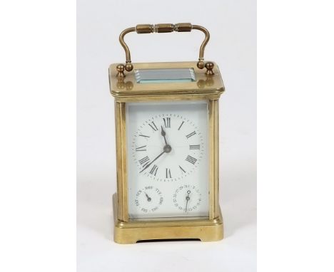 An Edwardian French carriage clock with subsidiary dials: the eight-day duration timepiece movement having a platform cylinde