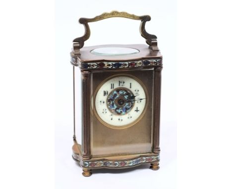 Duverdrey & Bloquel, a French carriage clock with enamelled decoration: the eight-day duration timepiece movement having a si