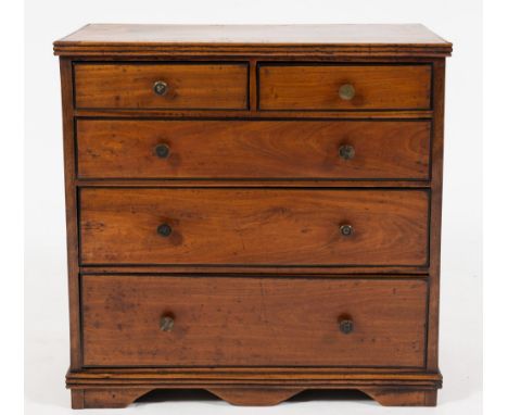 An apprenticeman's early 19th Century mahogany and inlaid rectangular chest:, bordered with ebony lines, the top with a reede