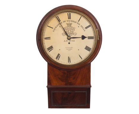 Vulliamy, London, a mahogany drop-dial wall clock: the eight-day duration timepiece movement having a half dead-beat escapeme