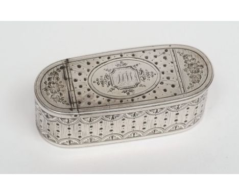 A George III silver snuff box, maker Thomas Phipps and Edward Robinson, London, 1793:, initialed, of elongated oval form, bri