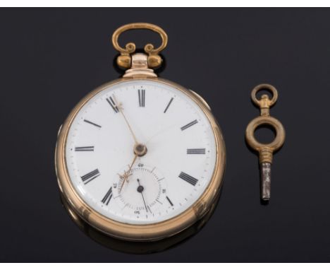 A gentleman's keywound fusee pocket watch, stop watch movement inscribed S.I.Tobias and Co, 5818 Liverpool: with white enamel