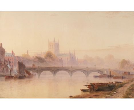 Arthur Henry Enock [fl.1869-1912]-
Worcester Cathedral on the river Severn, an extensive view:-
signed and dated 1885 bottom 