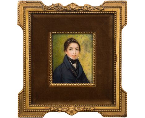 English School 19th Century-
Miniature portrait of a young man:,
head and shoulders, 
with short brown hair and brown eyes
7.