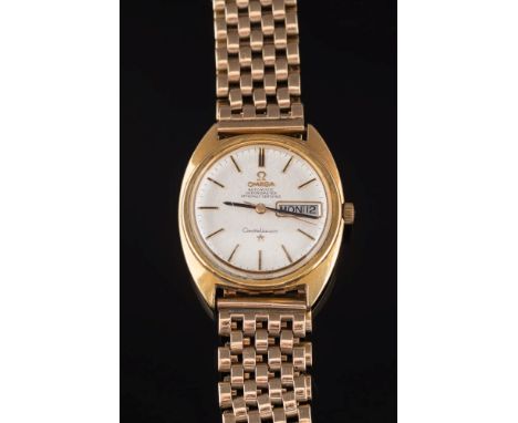 Omega. A gentleman's 18ct gold 'Automatic Chronometer Officially Certified Constellation' wristwatch:, the satin-finish circu