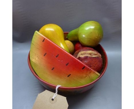 Vintage wooden fruit in fruit bowl 