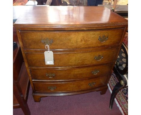 An early 20th century burr walnut bow fronted chest, with four drawers, raised on bracket feet, H.85 W.78 D.51cm 