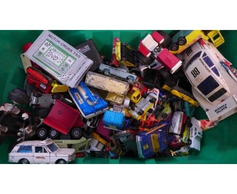 A collection of vintage toy cars to include two corgi 007 cars, many Dinky, Corgi, Matchbox and Tonka cars together with some