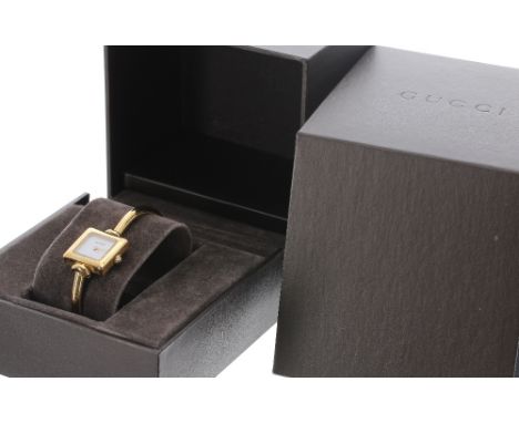 Gucci 1900L square cased gold plated lady's bangle watch, square white dial, quartz, 19mm - ** Gucci box with outer sleeve, G