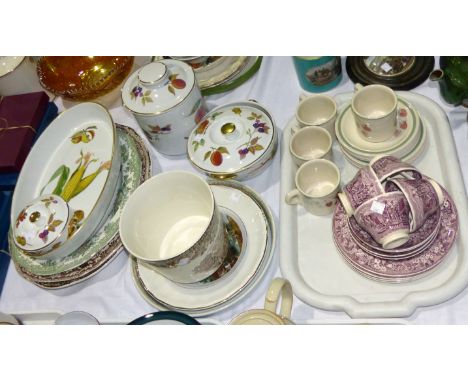 Three pieces of Royal Worcester Evesham and similar pottery; a selection of Wedgwood "Woodland"; a "Raspberry Cane" part tea 