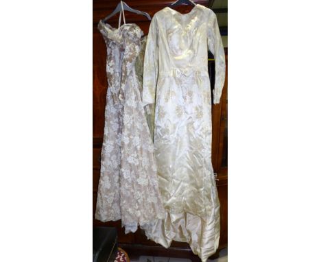 A vintage lace dress; a 50's dress; a christening gown; 3 handbags