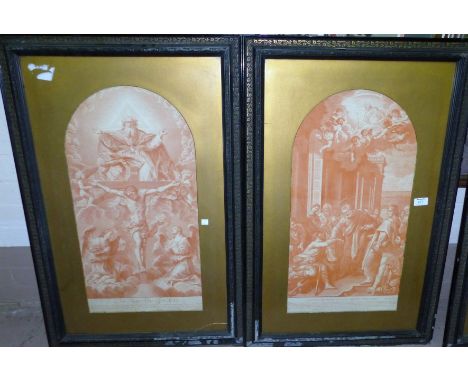 A group of 5 early 18th century steel engravings of religious scenes after Old Master paintings, dated 1700/02, framed and gl