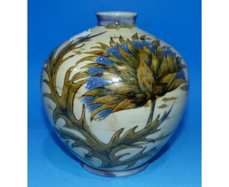 A Corbridge squat vase by Philip Gibson, decorated with acanthus flower and leaves, 5/50, signed, height 6"