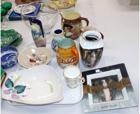 A Goebel "Gustav Klimt" vase and dish; a Falcon Cavalier jug; a Royal Doulton glass fruit bowl; decorative china