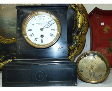 A 19th century black marble mantel clock with timepiece movement; a French drum movement; a classic car model