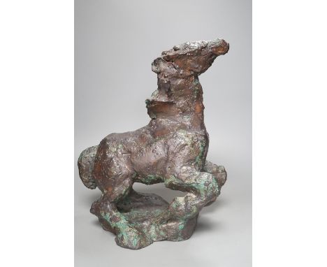 A large abstract bronzed pottery model of a horse horse,38 cms high.