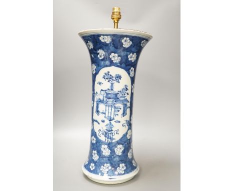 A large Chinese blue and white vase, early 20th century, converted to a lamp base, 46cm