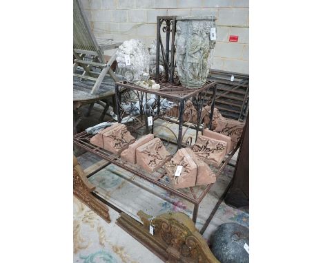 A square wrought iron garden seat combined pot stand, width 120cm, height 145cm