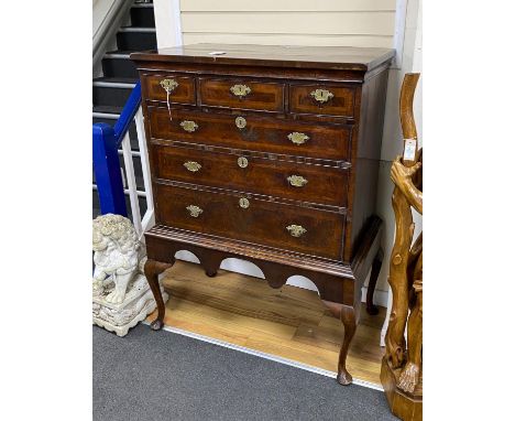 An 18th century and later banded walnut chest on stand, width 99cm, depth 56cm, height 138cm