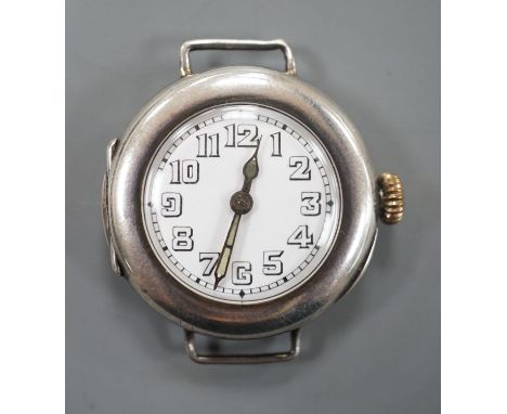 A lady's George V silver manual wind Rolex wrist watch, with Arabic dial, no strap, hallmarked for London, 1916, case diamete