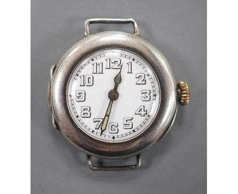 A lady's George V silver manual wind Rolex wrist watch, with Arabic dial, no strap, hallmarked for London, 1916, case diamete