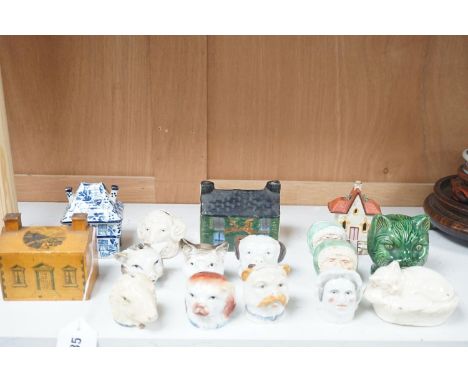 A 19th century Mauchline ware money box, together with fifteen other 19th century ceramic money boxes, Mauchline money box 8.