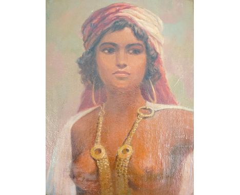 Polish School, oil on board, Portrait of a slave girl, inscribed verso, 33 x 26cm