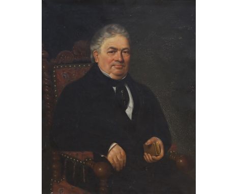 19th century English School, oil on canvas, Half length portrait of a seated gentleman, 100 x 80cm