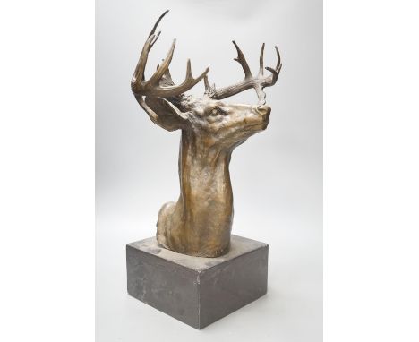 After B.C Zheng, bronzed metal model of a stag's head, 47cm