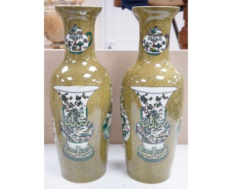 A pair of Chinese Kangxi style tea dust glazed vases, 46cm